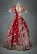Luxurious Red and Blush Pink Bridal Lehenga Set with Heavy Zardosi, Mirror & Sequin Embroidery