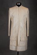 Royal Ivory & Gold Hand-Embroidered Sherwani for Men | Groom’s Wedding & Reception Wear