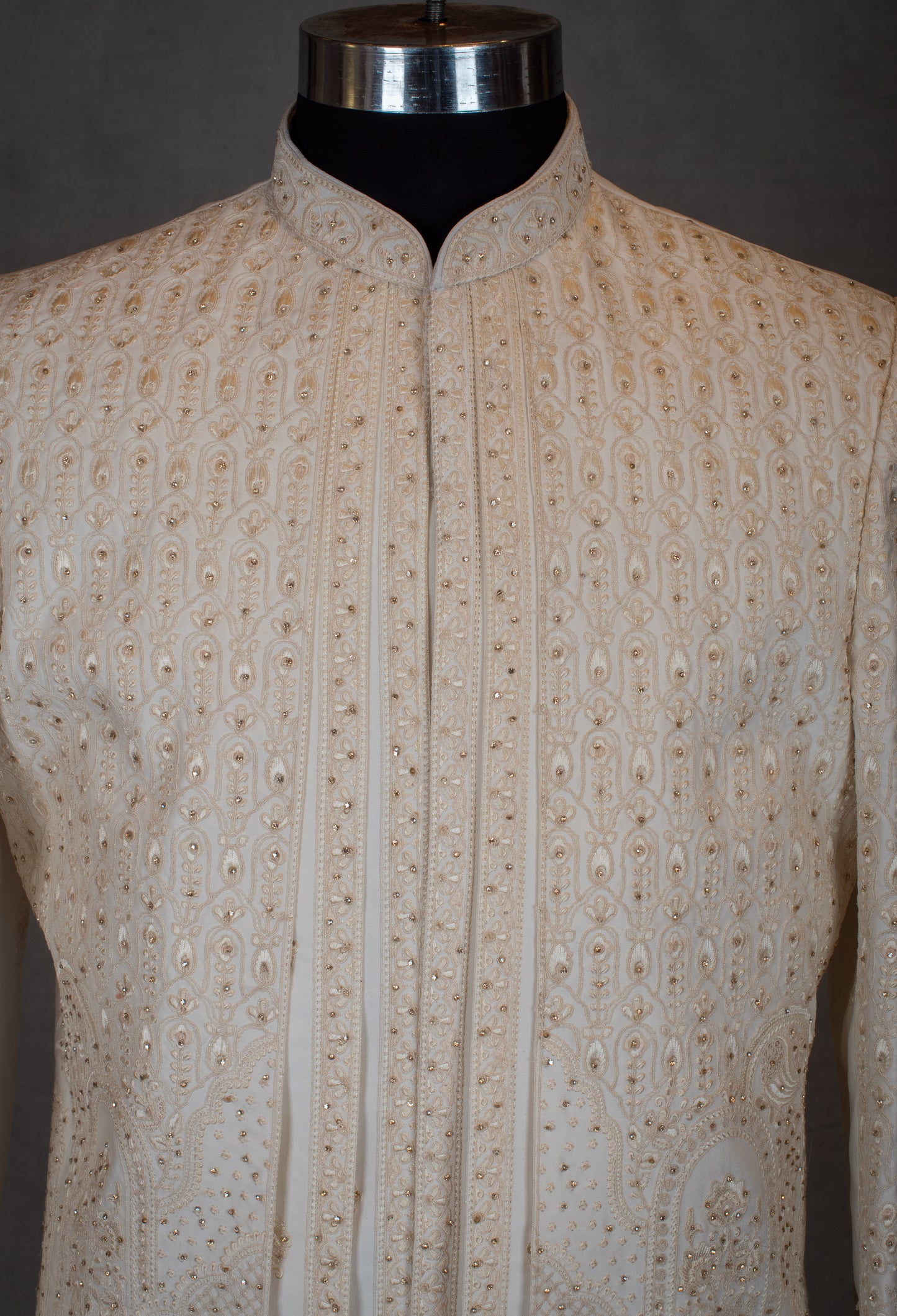 Royal Ivory & Gold Hand-Embroidered Sherwani for Men | Groom’s Wedding & Reception Wear