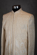 Royal Ivory & Gold Hand-Embroidered Sherwani for Men | Groom’s Wedding & Reception Wear