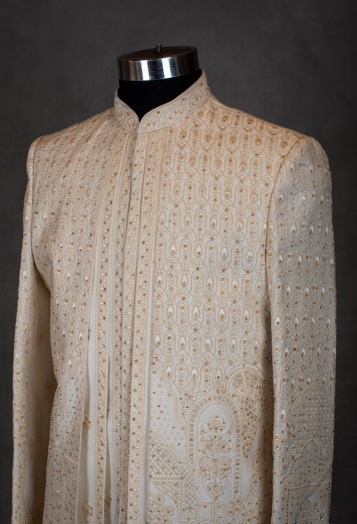 Royal Ivory & Gold Hand-Embroidered Sherwani for Men | Groom’s Wedding & Reception Wear