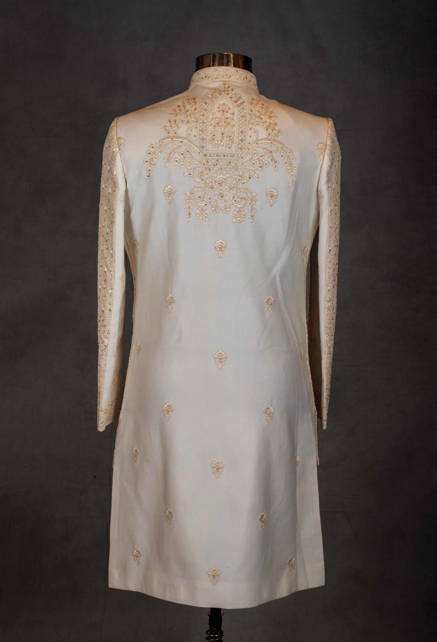 Royal Ivory & Gold Hand-Embroidered Sherwani for Men | Groom’s Wedding & Reception Wear