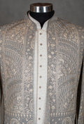 Luxury Silver Embroidered Sherwani for Men | Wedding & Reception Outfit