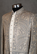 Luxury Silver Embroidered Sherwani for Men | Wedding & Reception Outfit
