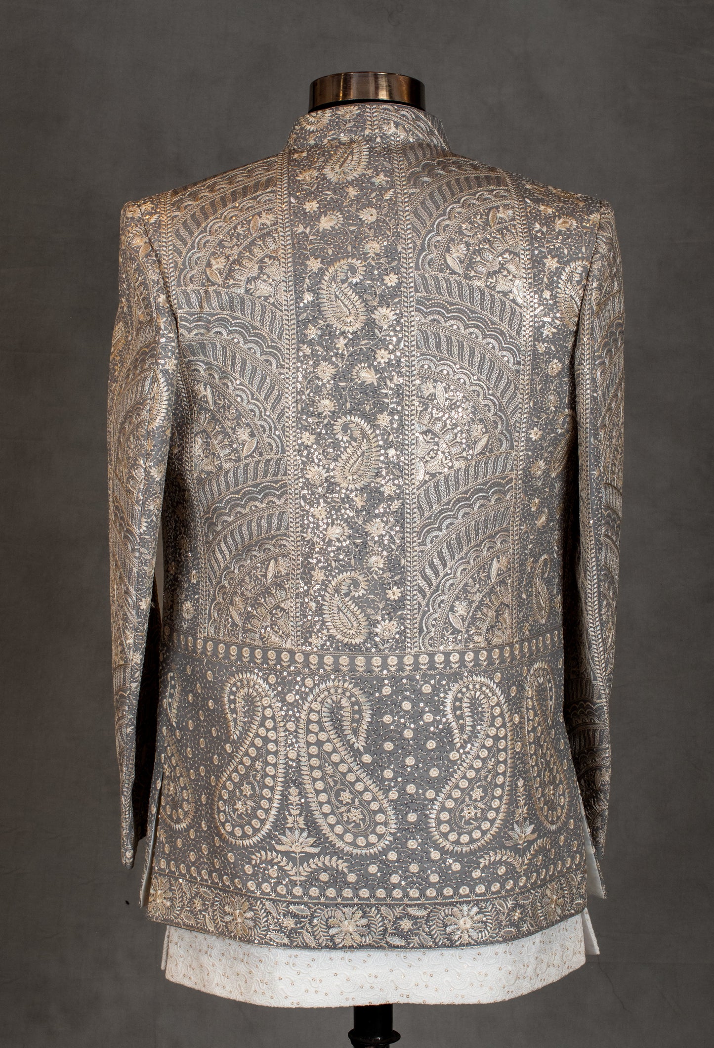 Luxury Silver Embroidered Sherwani for Men | Wedding & Reception Outfit