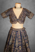 Regal Navy Blue Hand-Embroidered Bridal Lehenga with Heavy Zardosi and Sequins Work