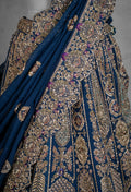 Regal Navy Blue Hand-Embroidered Bridal Lehenga with Heavy Zardosi and Sequins Work