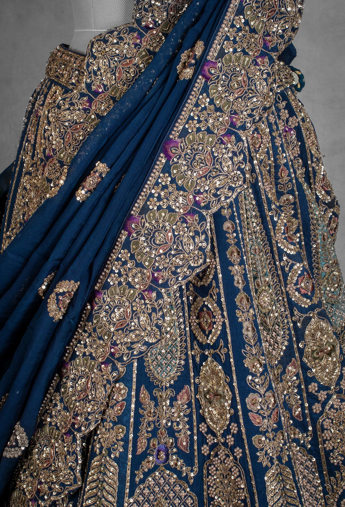 Regal Navy Blue Hand-Embroidered Bridal Lehenga with Heavy Zardosi and Sequins Work