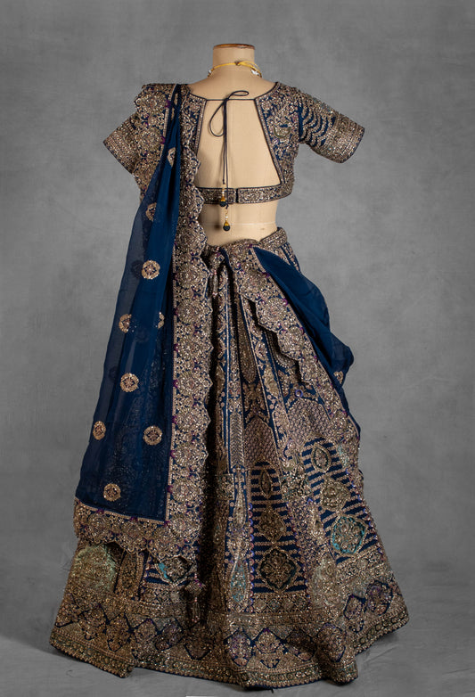 Navy blue zardosi and sequin embroidered bridal lehenga – product image 2
