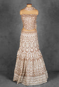 Champagne Gold Strapless Crop Top Lehenga Set with Heavy Sequin & Zari Embroidery