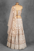 Champagne Gold Strapless Crop Top Lehenga Set with Heavy Sequin & Zari Embroidery