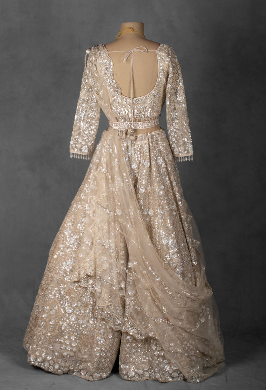 Champagne gold embellished bridal lehenga with sheer dupatta – product image 2