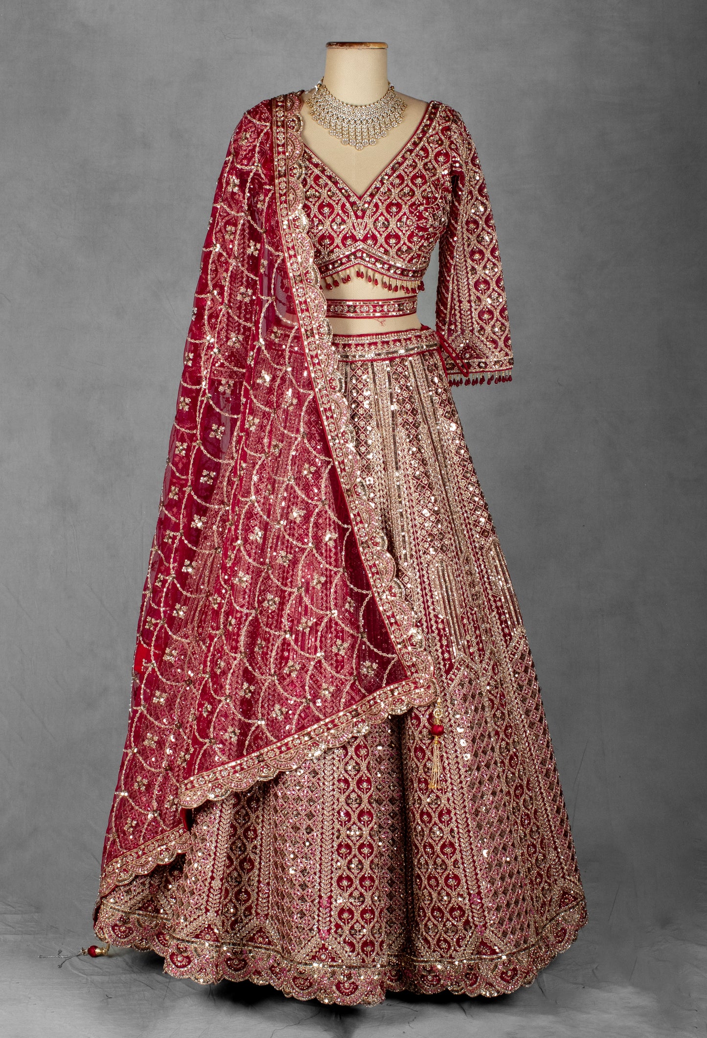 Crimson Red Embroidered Bridal Lehenga