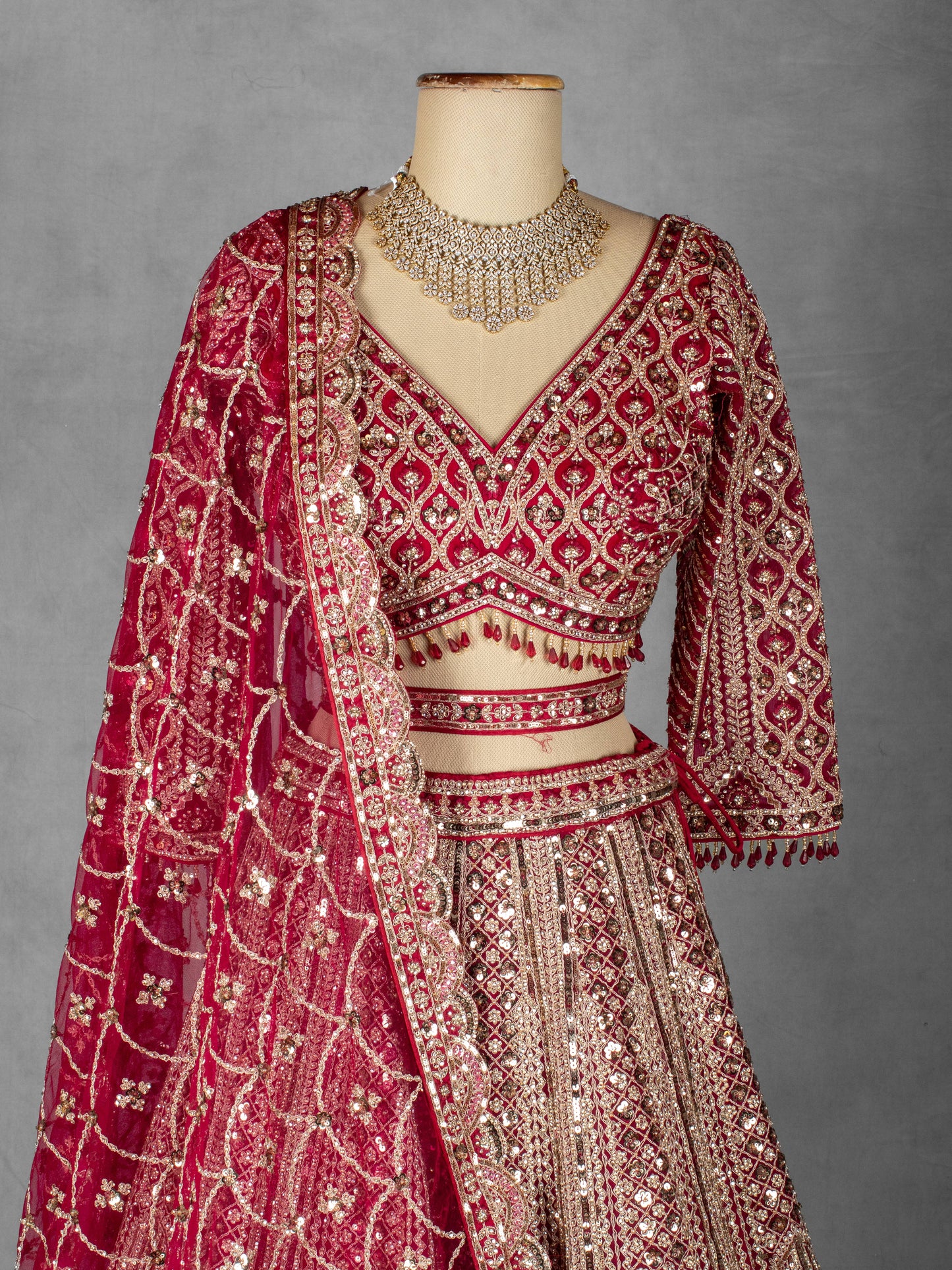 Crimson Red Embroidered Bridal Lehenga