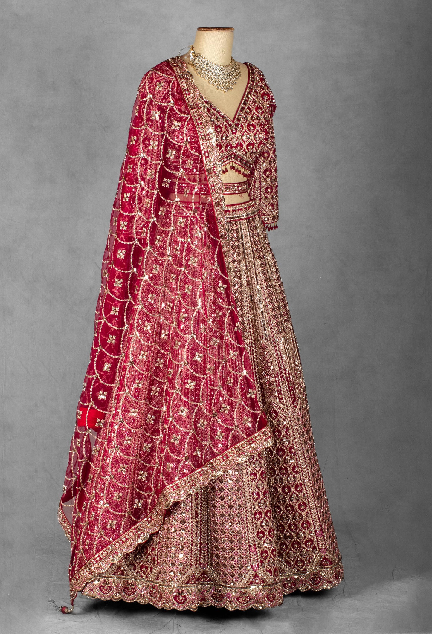 Crimson Red Embroidered Bridal Lehenga