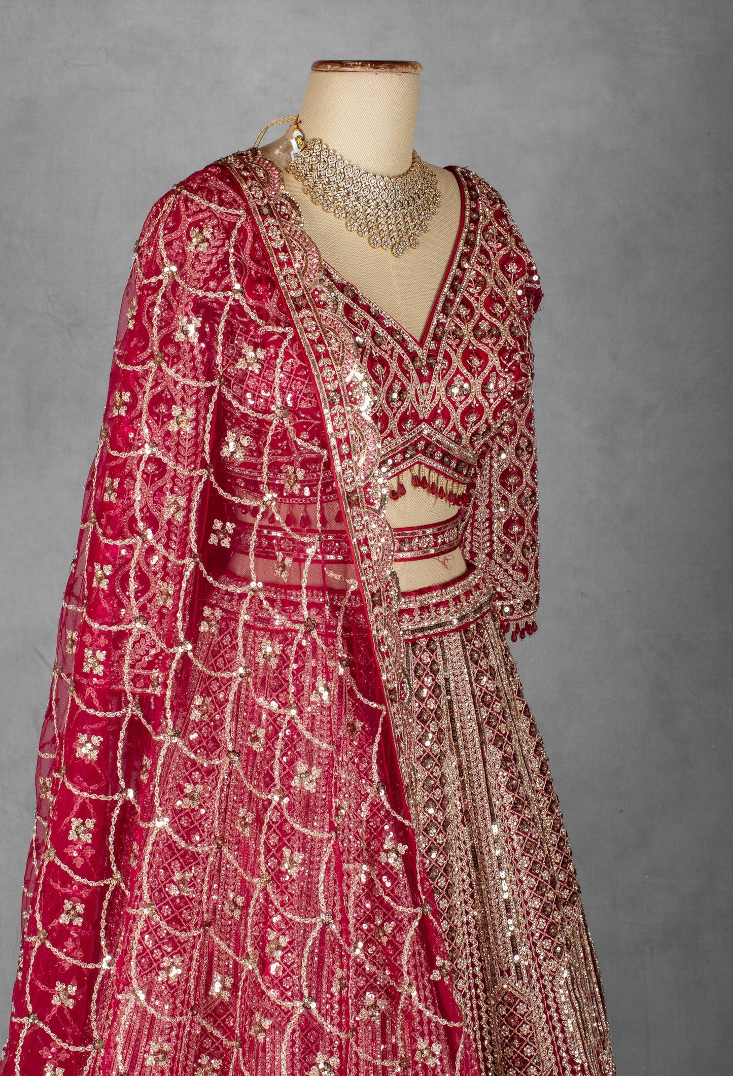 Crimson Red Embroidered Bridal Lehenga