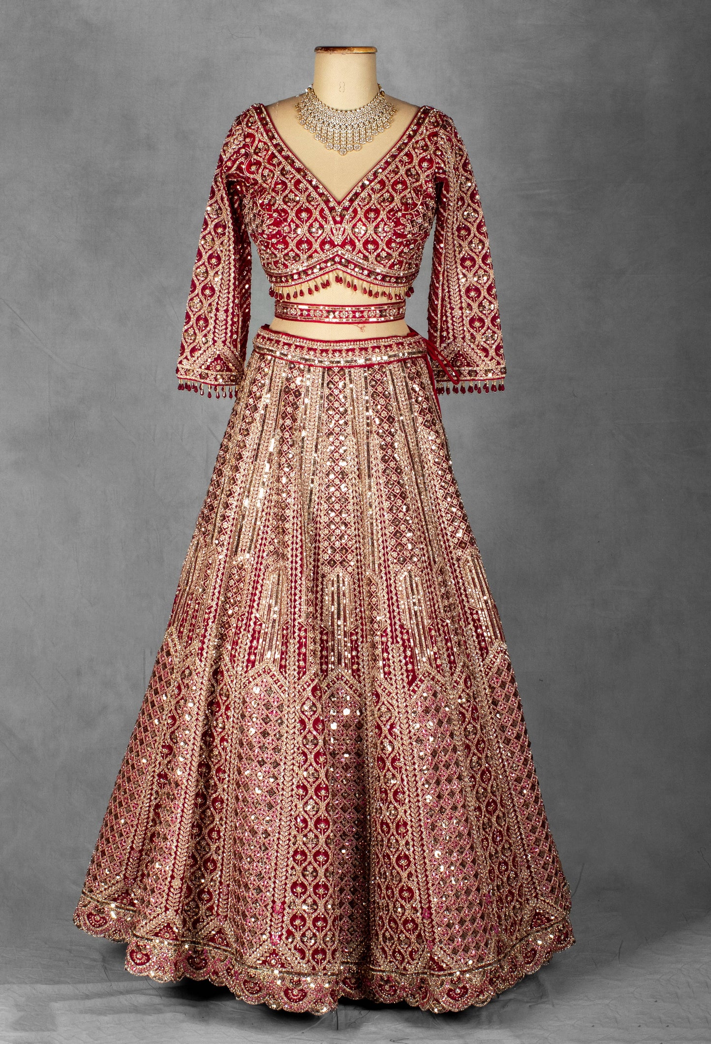 Crimson Red Embroidered Bridal Lehenga