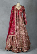 Ruby Red Anarkali Style Bridal Lehenga