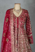 Ruby Red Anarkali Style Bridal Lehenga