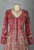 Ruby Red Anarkali Style Bridal Lehenga