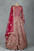 Ruby Red Anarkali Style Bridal Lehenga
