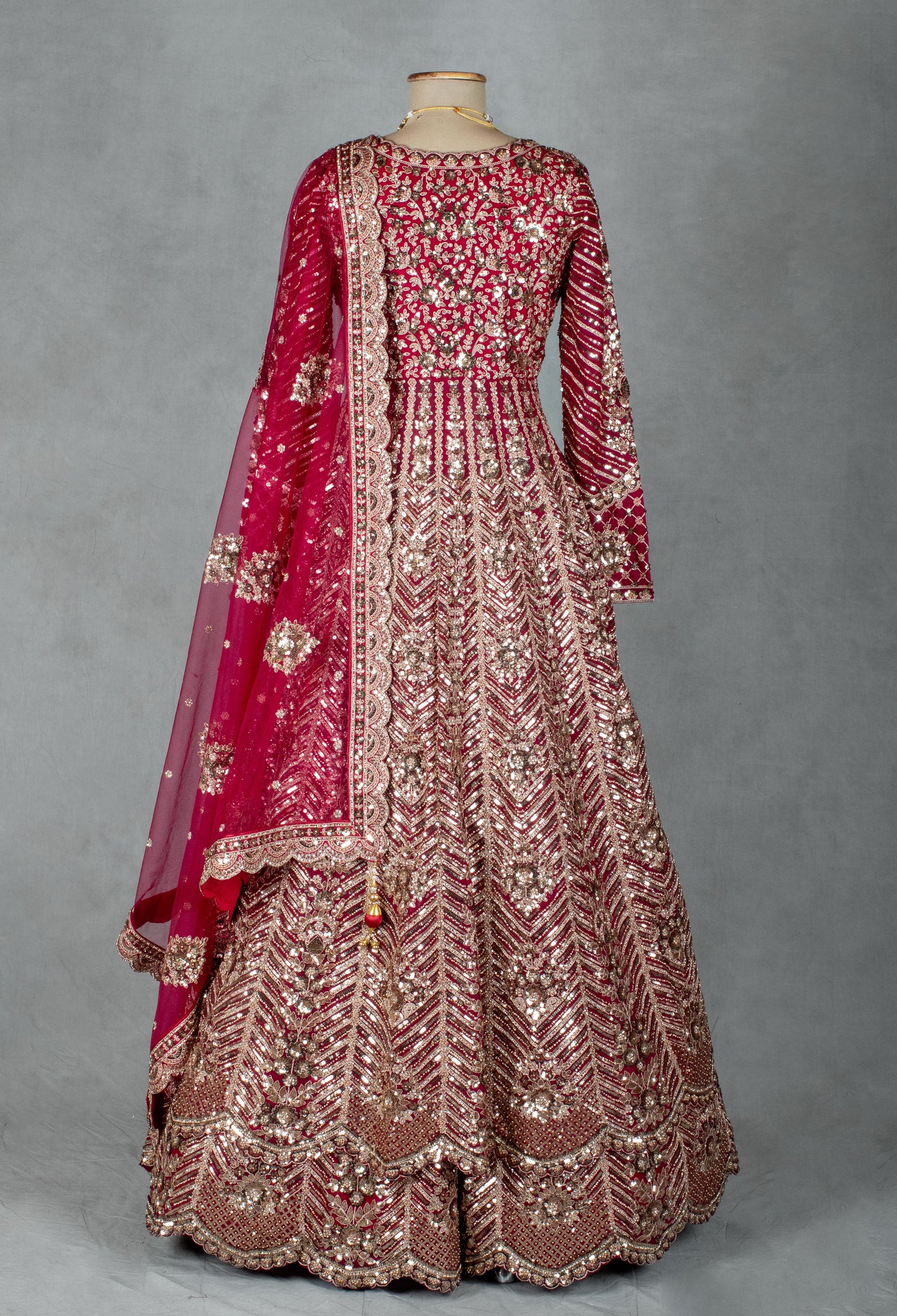 Ruby Red Anarkali Style Bridal Lehenga