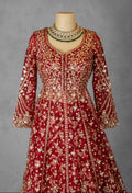 Bridal Red Gown with Heavy Zari & Sequin Embroidery – Floor-Length Anarkali Sty