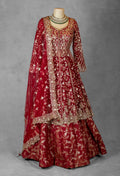 Bridal Red Gown with Heavy Zari & Sequin Embroidery – Floor-Length Anarkali Sty