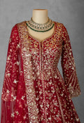 Bridal Red Gown with Heavy Zari & Sequin Embroidery – Floor-Length Anarkali Sty