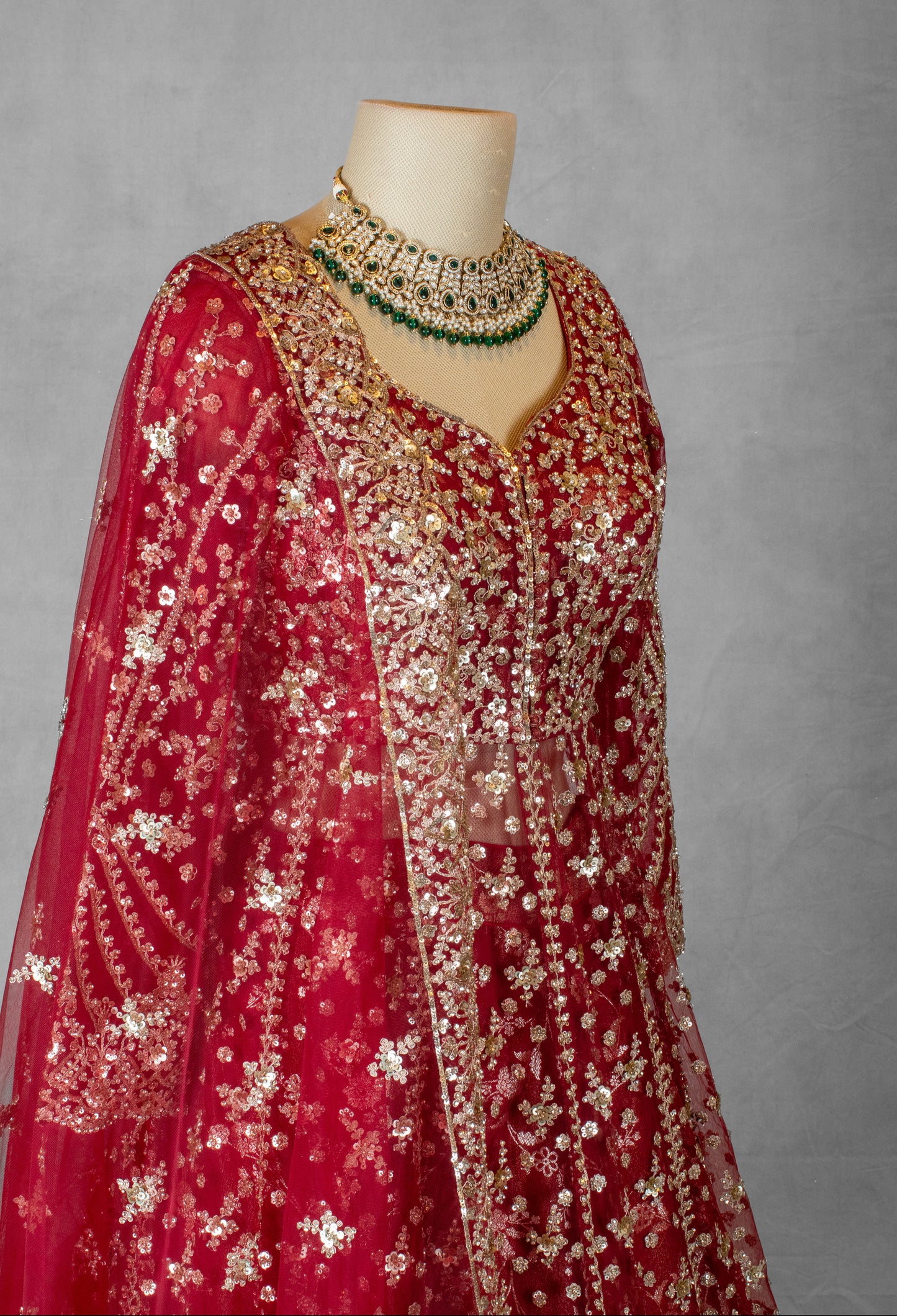 Bridal Red Gown with Heavy Zari & Sequin Embroidery – Floor-Length Anarkali Sty