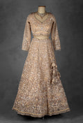 Champagne Gold Hand-Embroidered Sequin Lehenga with Sheer Dupatta & Full Sleeves Blouse