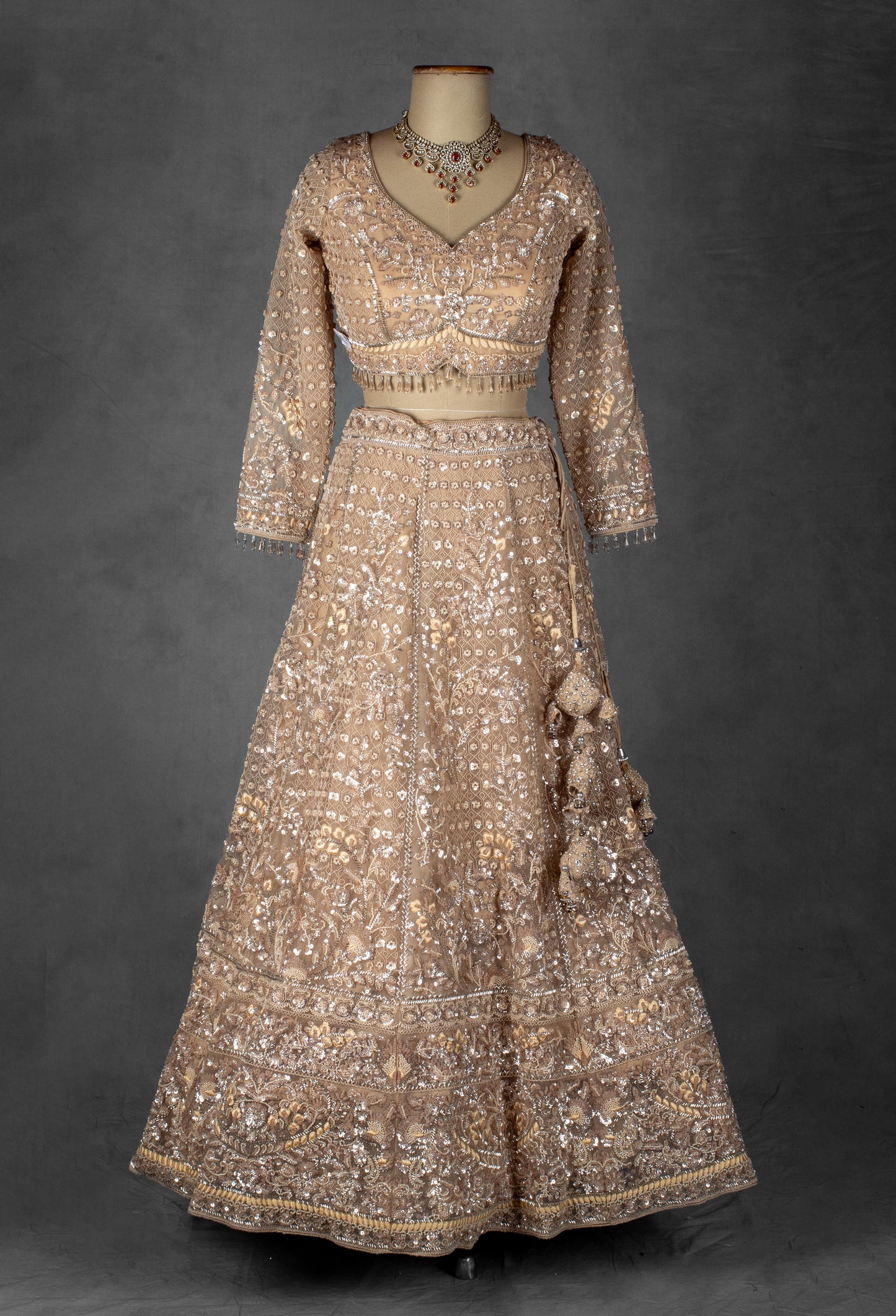 Champagne Gold | Champagne gold sequin embroidered lehenga with full-sleeve blouse – product image 5 | 5