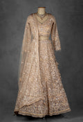 Champagne Gold Hand-Embroidered Sequin Lehenga with Sheer Dupatta & Full Sleeves Blouse