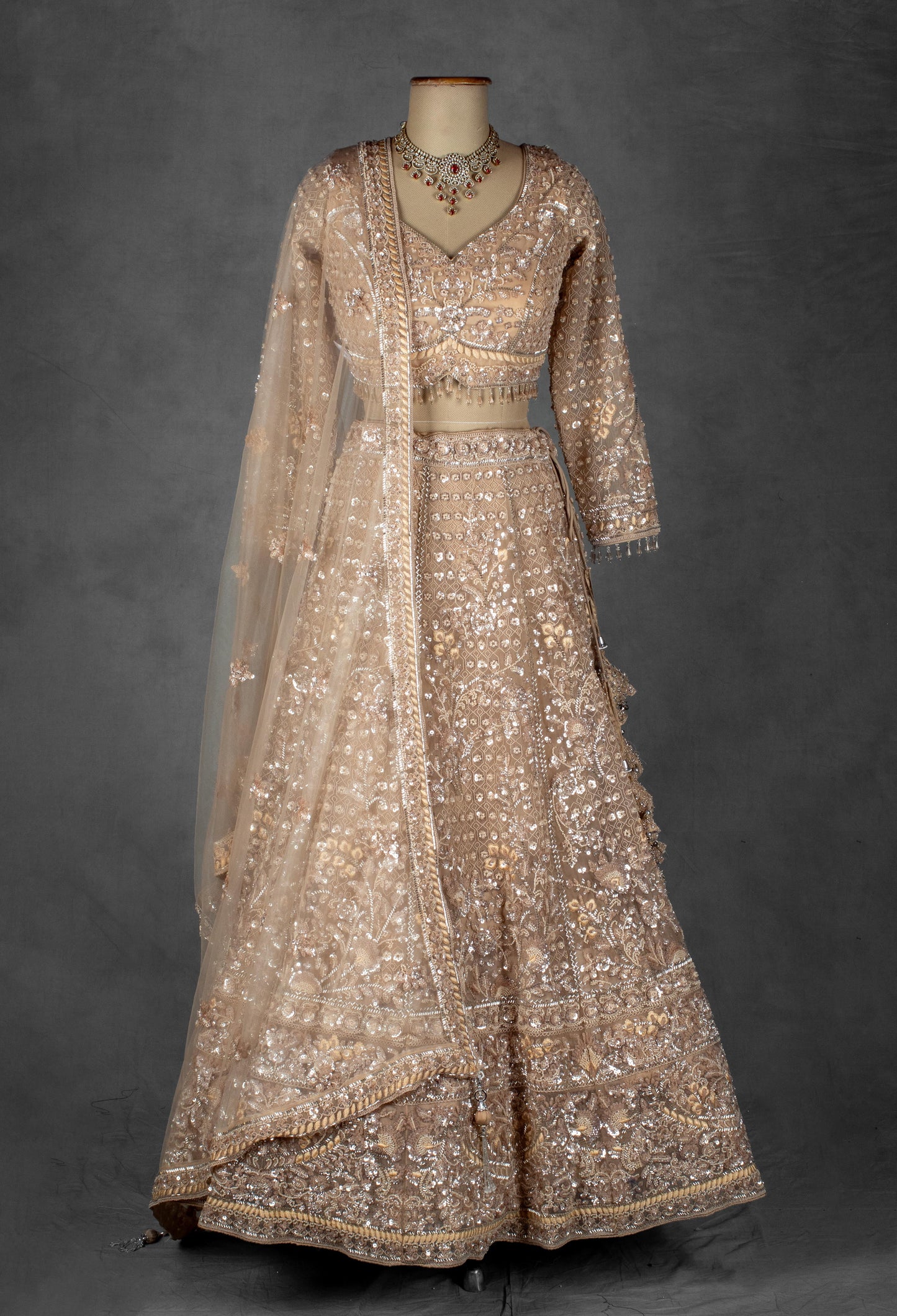 Champagne Gold | Champagne gold sequin embroidered lehenga with full-sleeve blouse – product image 4 | 4