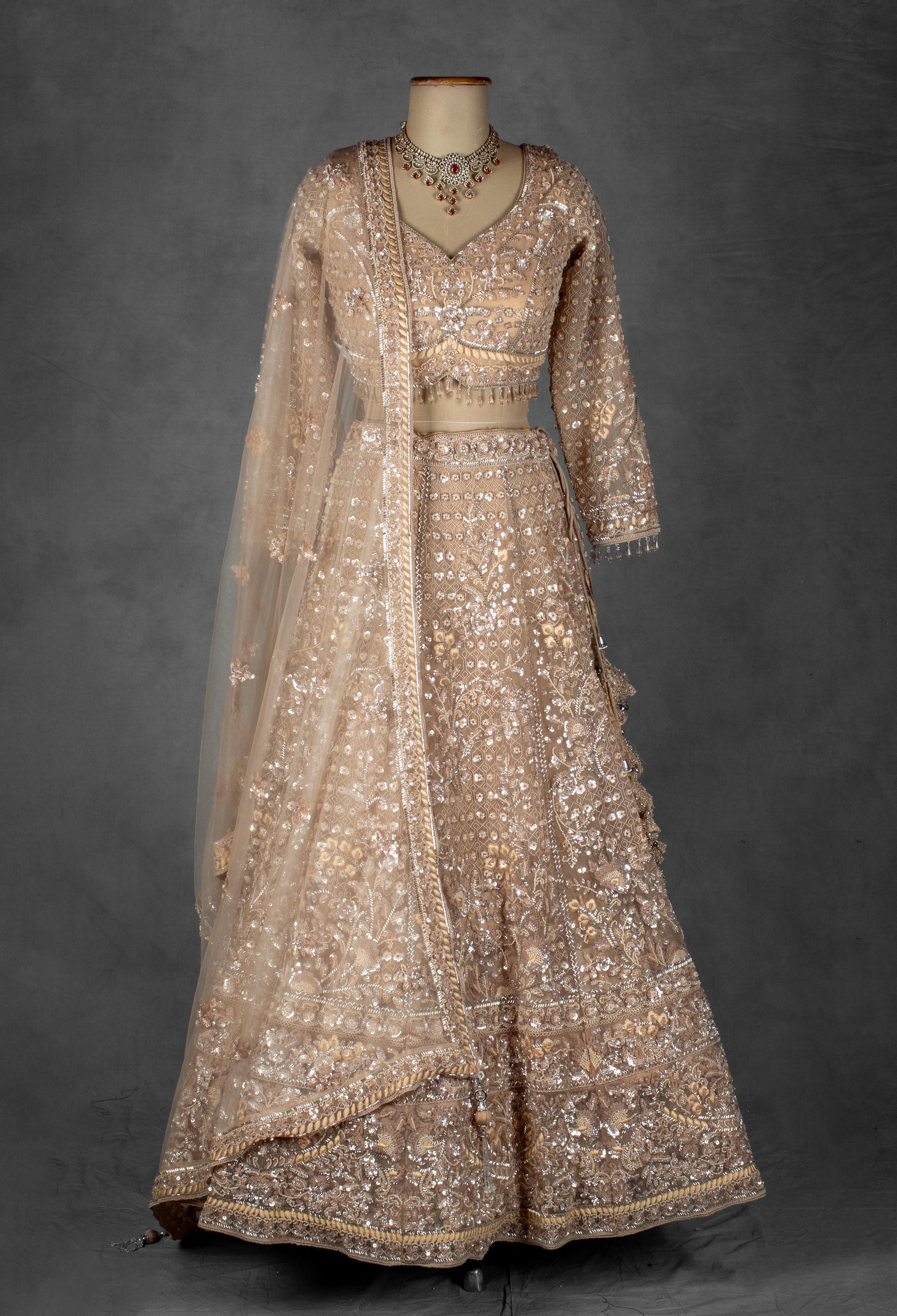 Champagne Gold | Champagne gold sequin embroidered lehenga with full-sleeve blouse – product image 4 | 4