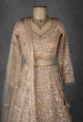 Champagne Gold Hand-Embroidered Sequin Lehenga with Sheer Dupatta & Full Sleeves Blouse