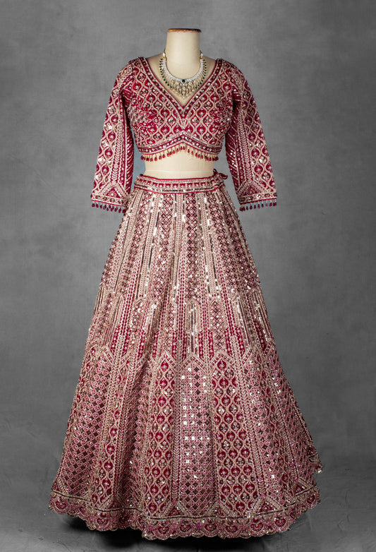 Deep Red Embellished Bridal Lehenga