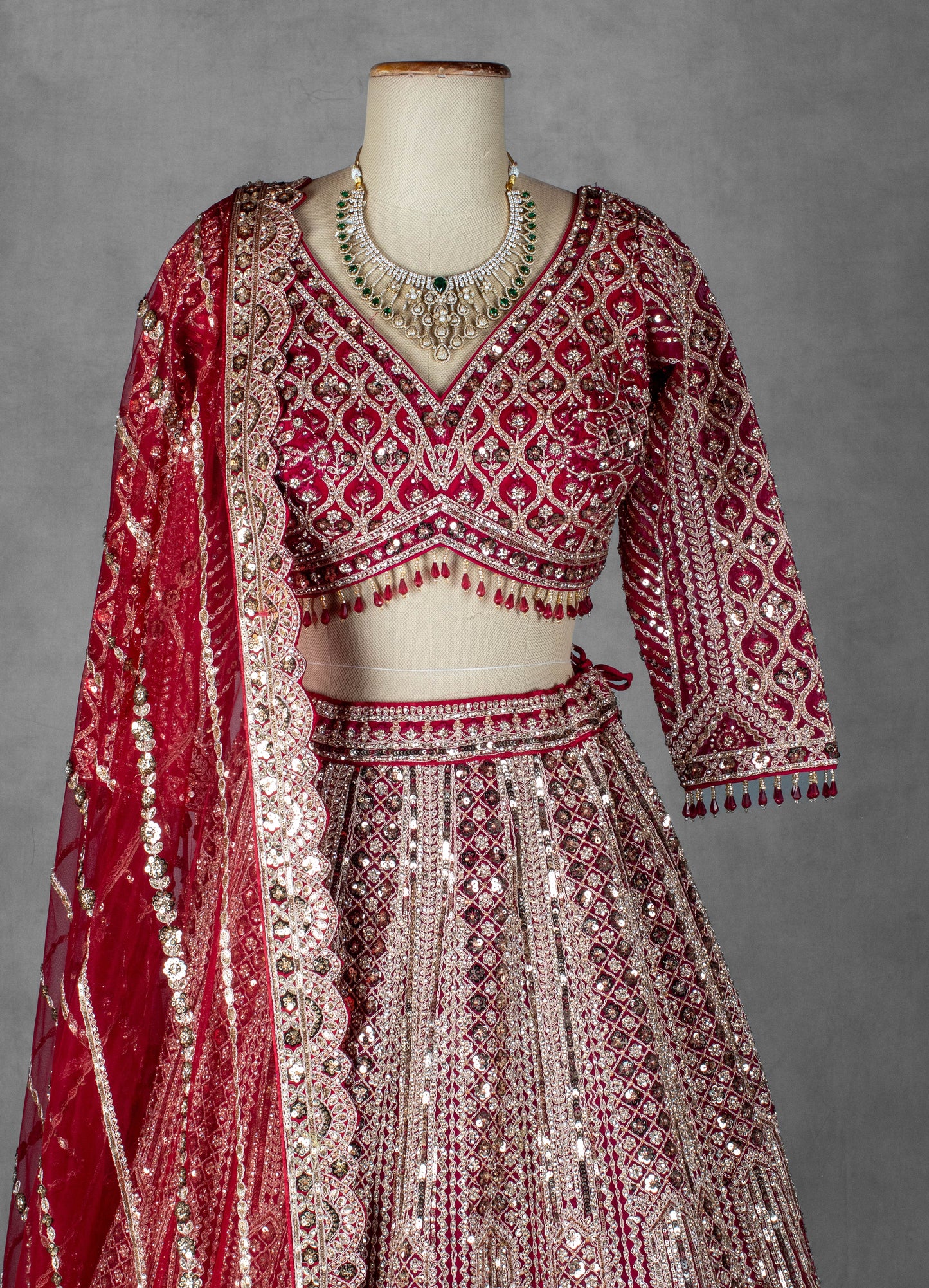 Deep Red Embellished Bridal Lehenga