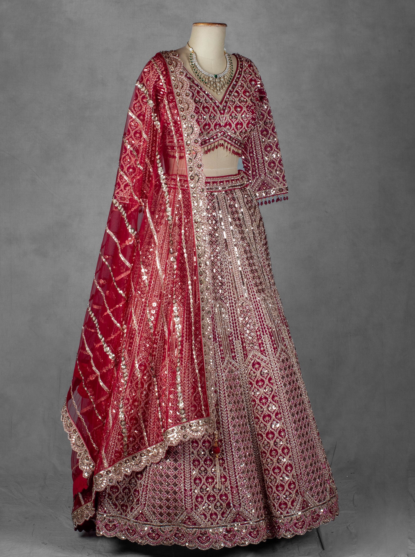 Deep Red Embellished Bridal Lehenga
