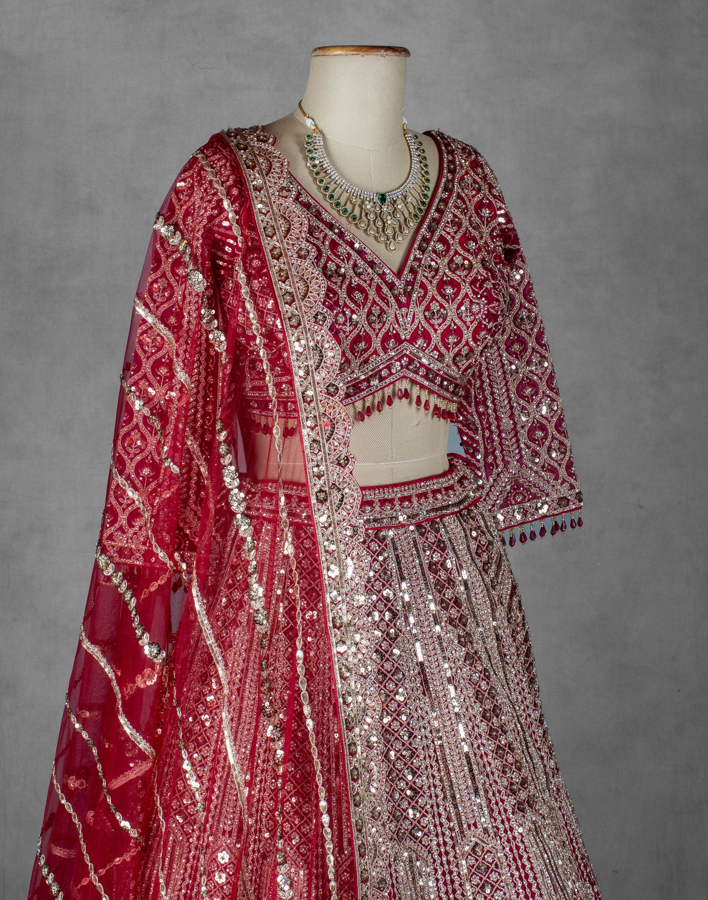Deep Red Embellished Bridal Lehenga