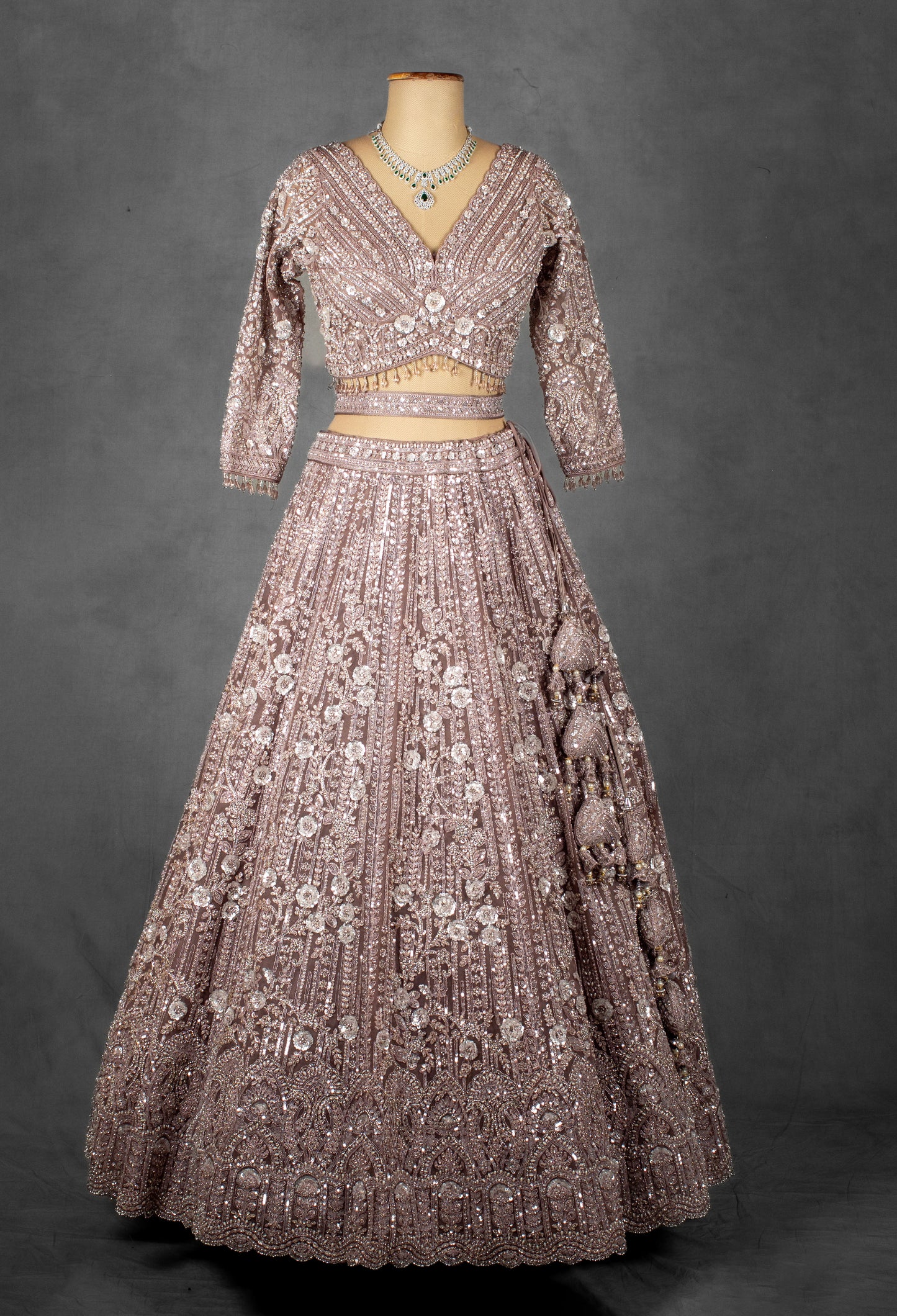 Designer Champagne Gold Embellished Bridal Lehenga Set with Intricate Sequin & Thread Work