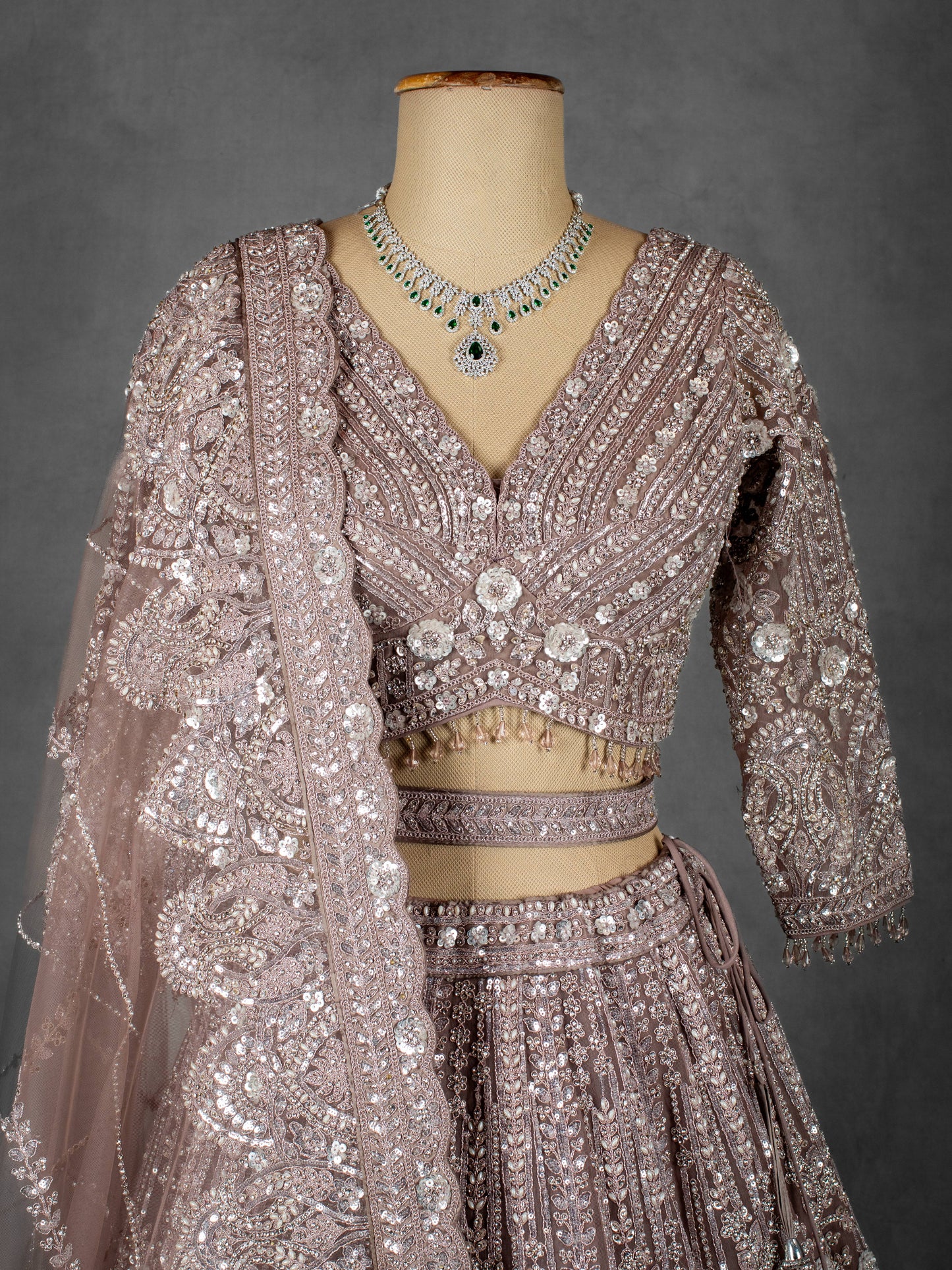 Designer Champagne Gold Embellished Bridal Lehenga Set with Intricate Sequin & Thread Work