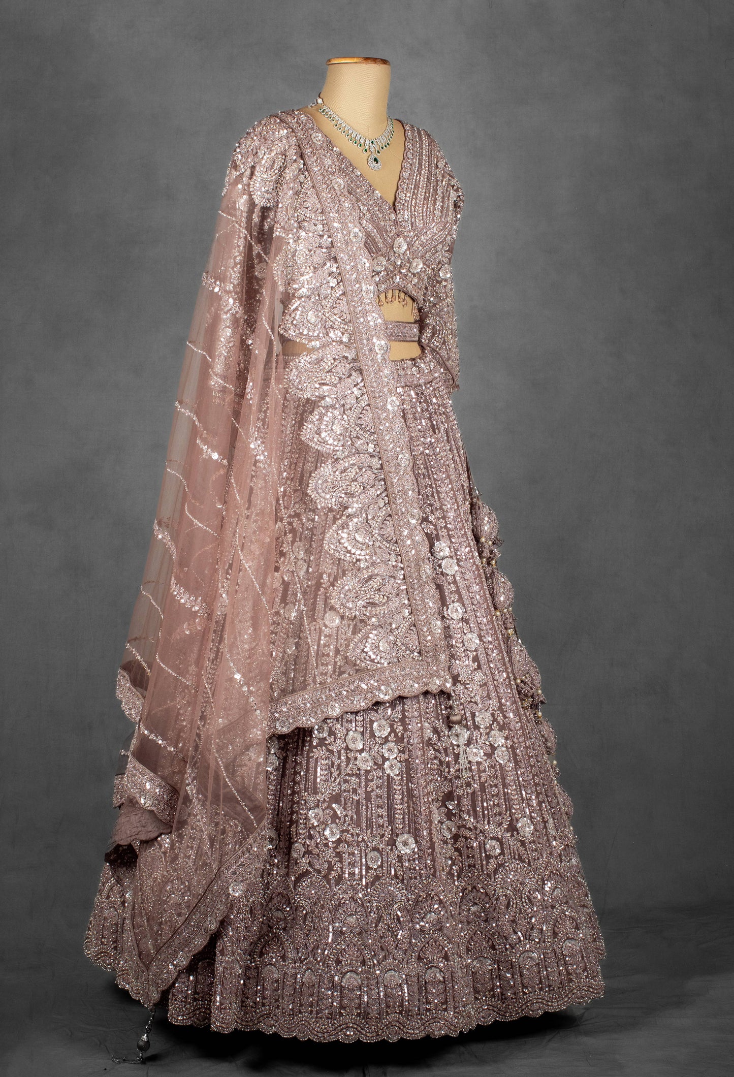 Dusty Rose Embroidered Bridal Lehenga