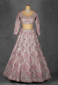 Blush Pink Sequin Embellished Bridal Lehenga Set with Net Dupatta and Full Sleeves