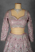 Blush Pink Sequin Embellished Bridal Lehenga Set with Net Dupatta and Full Sleeves