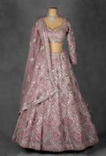 Blush Pink Sequin Embellished Bridal Lehenga Set with Net Dupatta and Full Sleeves