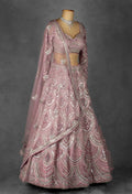Blush Pink Sequin Embellished Bridal Lehenga Set with Net Dupatta and Full Sleeves