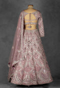 Blush Pink Sequin Embellished Bridal Lehenga Set with Net Dupatta and Full Sleeves