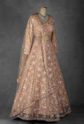 Blush Peach Floral Embroidered Crop Top Lehenga Set in Net with Sequin & Thread Work