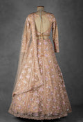 Blush Peach Floral Embroidered Crop Top Lehenga Set in Net with Sequin & Thread Work